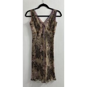 Vintage Silk Blue Pink Size 2 Fairy Dainty Whimsy Roses‎ Romantic V Neck